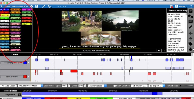 This screenshot shows the colour coding used during the analysis