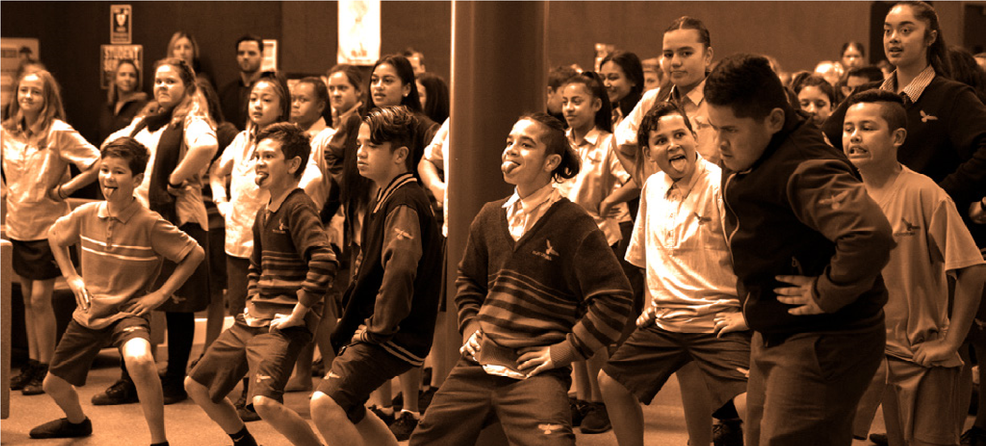 This is a photo of several dozen students participating in kapa haka