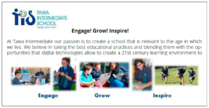 The vision statement reads: At Tawa Intermediate our passion is to create a school that is relevant to the age in which we live. We believe in taking the best educational practices and blending them with the opportunities that digital technologies allow to create a 21st-century learning environment.