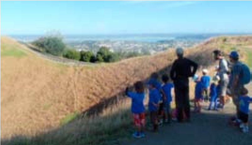 This is a picture of a classroom group near the top of a hill, looking at the view around them