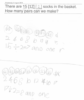 A child's maths workings on a question about socks