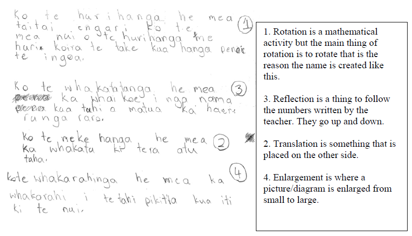 Handwriting in te reo, with an exercise in rotation printed in English