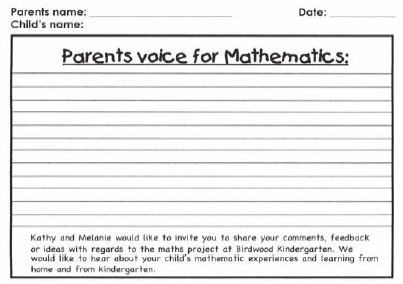 A form for parent comments and feedback