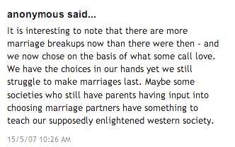 This is an anonymous student's blog post concerning marriage breakups, both now and in the past