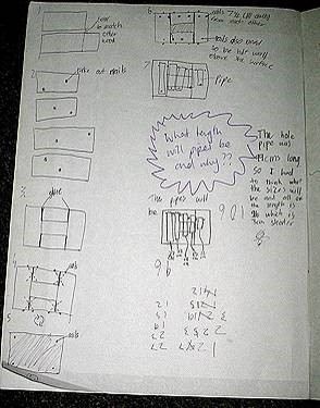 A student drawing, on a large sheet of paper, of electrical circuits