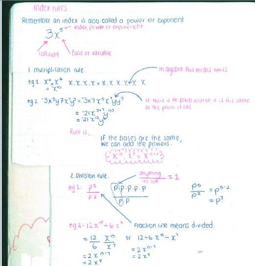 This is a photo of fairly tidy student workings on an algebraic exercise 