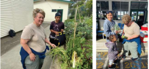 This is a picture of staff and students in the school garden