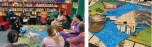 This is a photo of a dozen teachers in a talanoa. They are sitting in a circle around a mat, and in the middle of the mat is some weaving